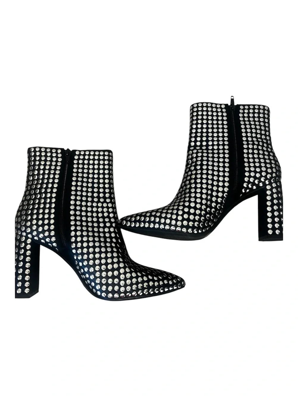 INC Silver Studded Black Ankle Boots Block Heel Sz 9.6 NWOT